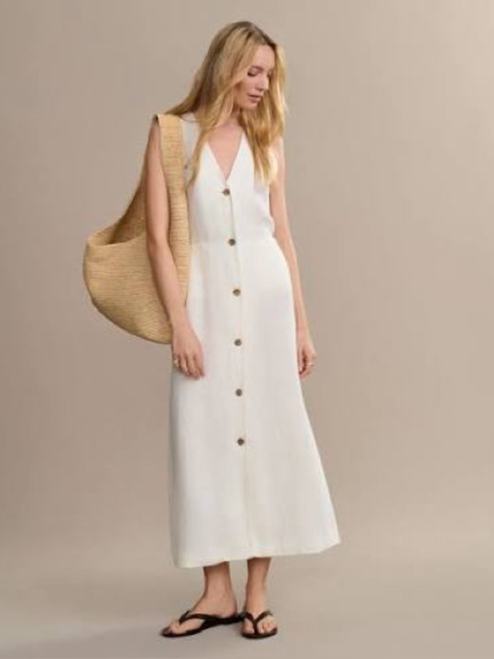 Jenni Kayne Callan Sleeveless Button-Front White Midi Dress NWT